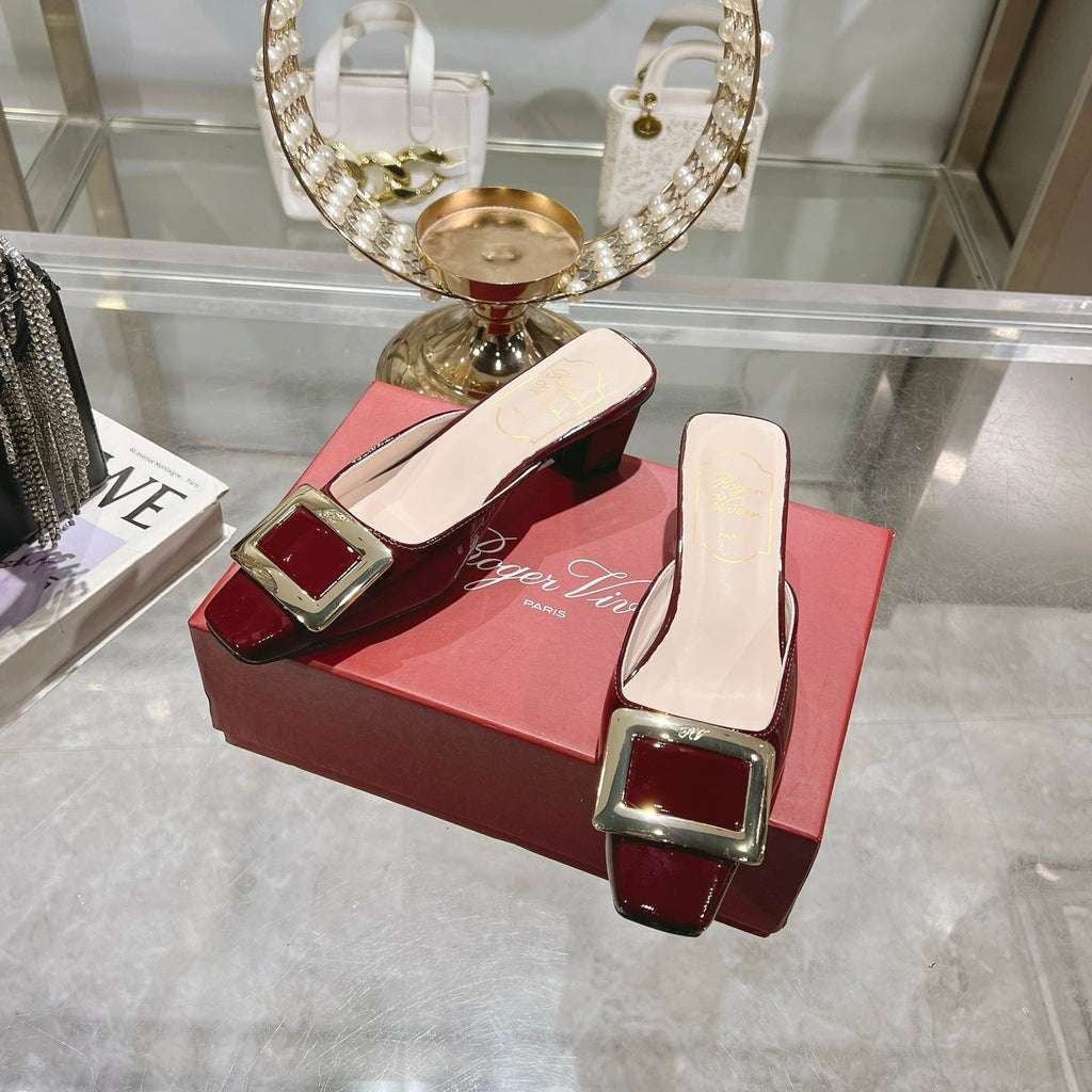 BELLE VIVIER MULES IN BLOOD RED PATENT CALFSKIN