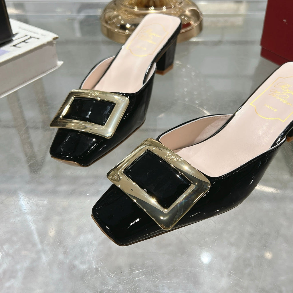 BELLE VIVIER MULES IN BLACK PATENT CALFSKIN