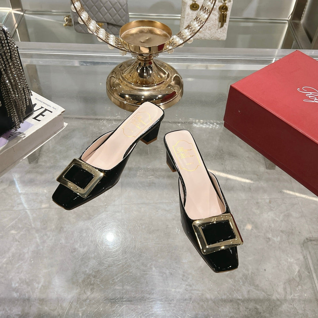 BELLE VIVIER MULES IN BLACK PATENT CALFSKIN