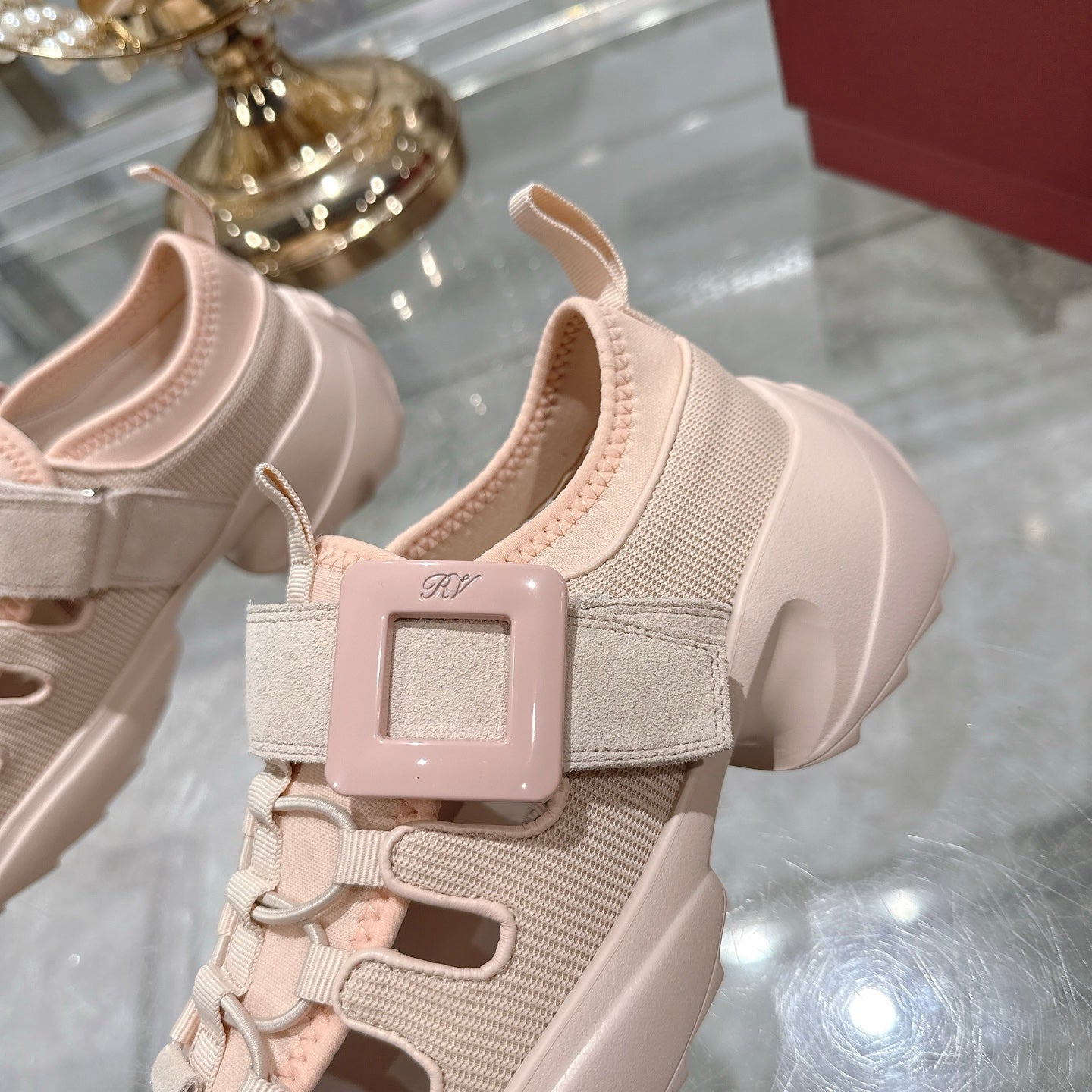 VIV' ON THE RUN TREKKY SNEAKERS IN BEIGE PINK FABRIC AND SUEDE