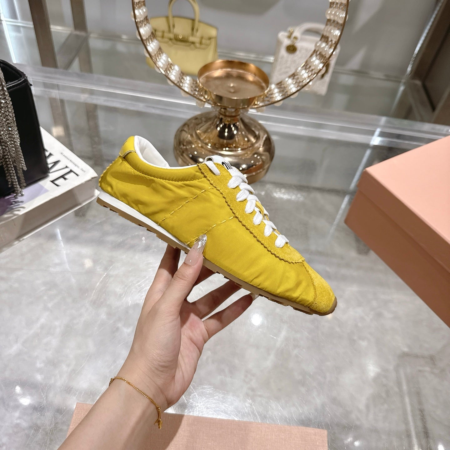 PLUME NAPPA SNEAKERS IN YELLOW SUEDE AND CANVAS