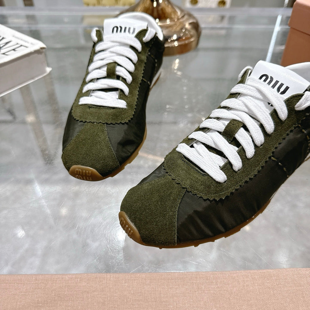 PLUME NAPPA SNEAKERS IN DARK GREEN SUEDE AND CANVAS
