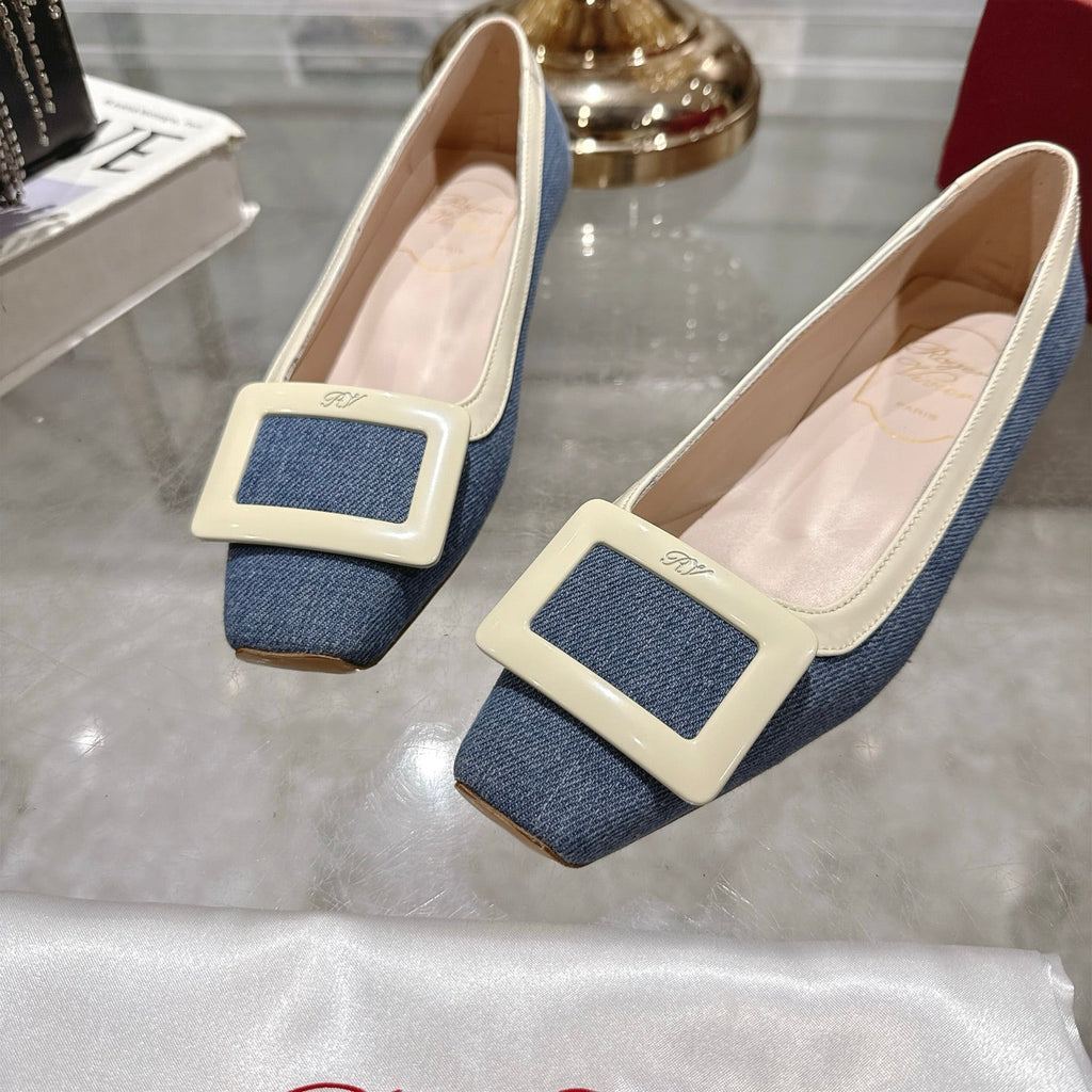 ROGER VIVIER 25S TROMPETTE BALLERINAS 25MM IN BLUE DENIM