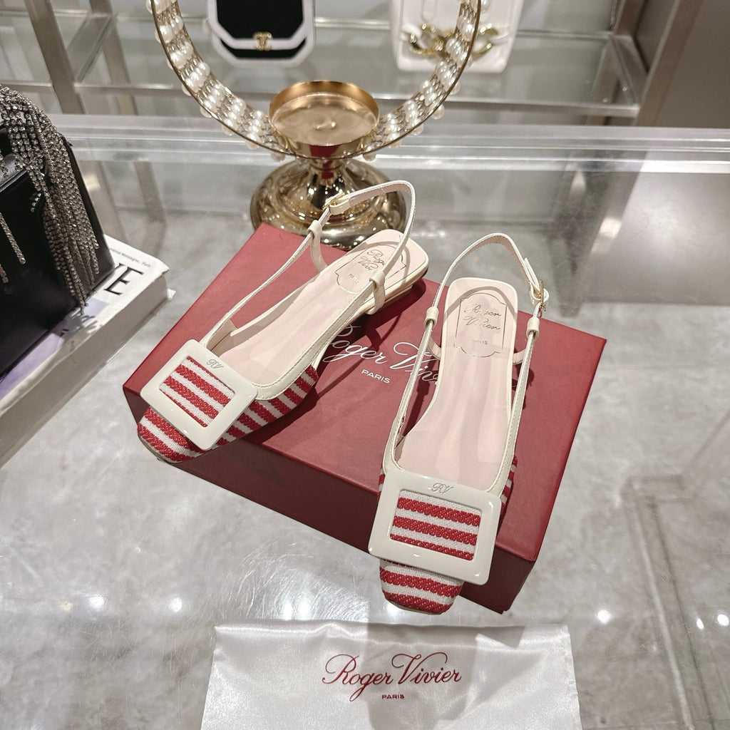 ROGER VIVIER 25S VIVIER SLINGBACK 25MM IN RED PLAID PATTERN CANVAS