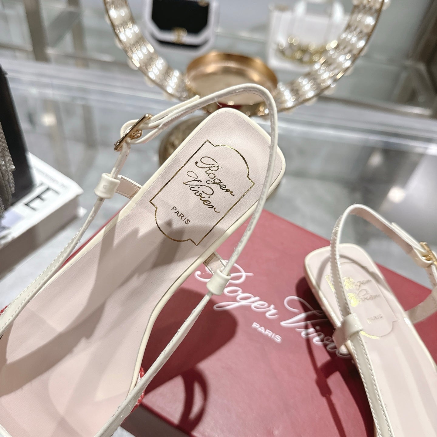 ROGER VIVIER 25S VIVIER SLINGBACK 25MM IN RED PLAID PATTERN CANVAS