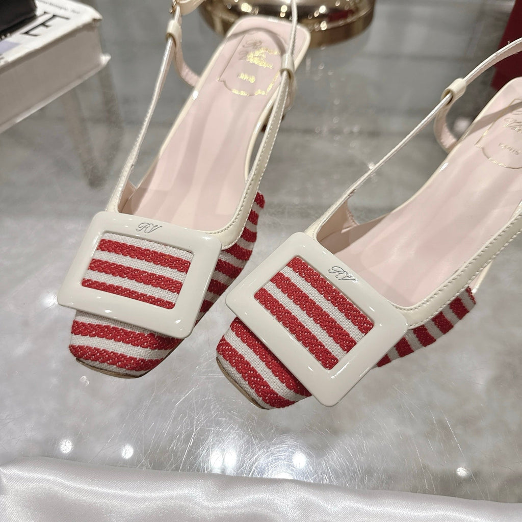 ROGER VIVIER 25S VIVIER SLINGBACK 45MM IN RED PLAID PATTERN CANVAS