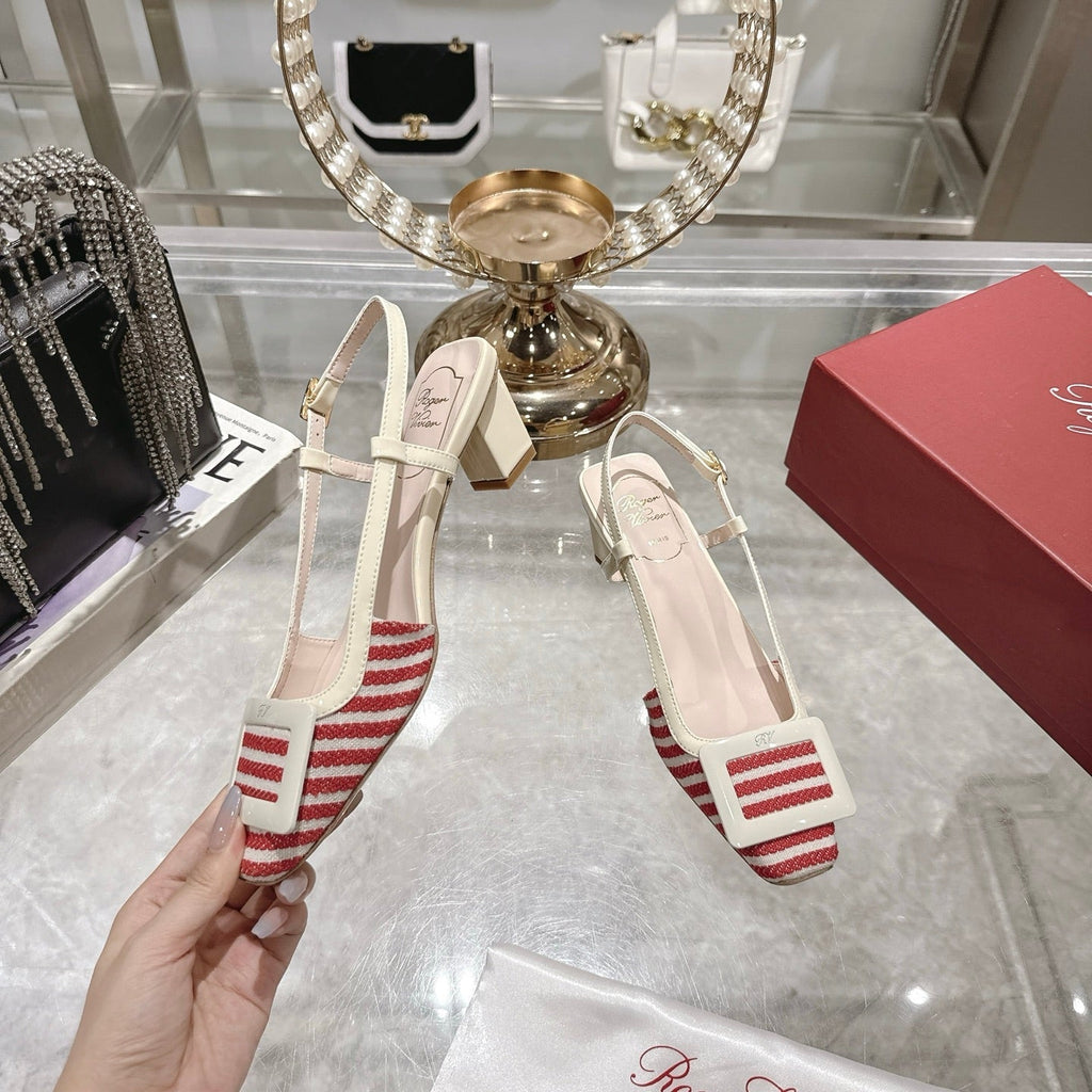 ROGER VIVIER 25S VIVIER SLINGBACK 45MM IN RED PLAID PATTERN CANVAS