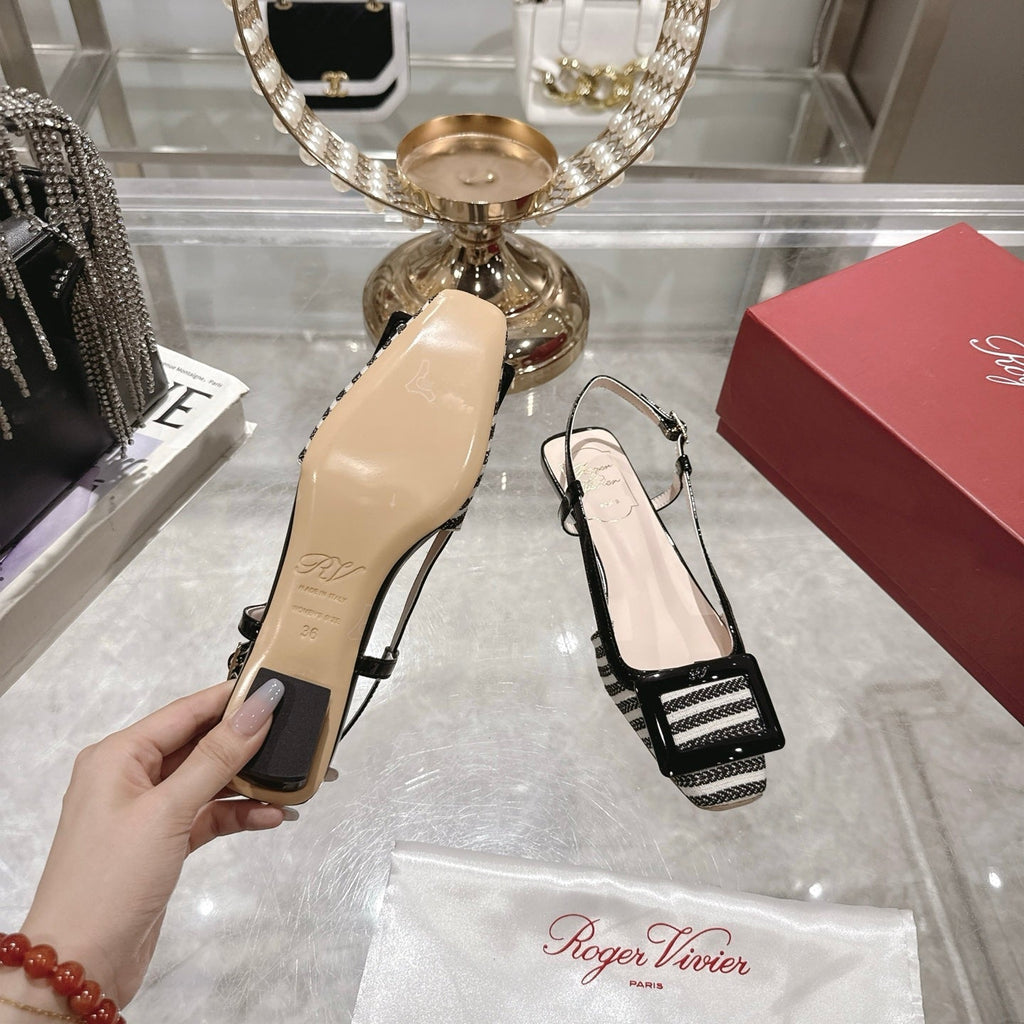 ROGER VIVIER 25S VIVIER SLINGBACK 25MM IN BLACK PLAID PATTERN CANVAS