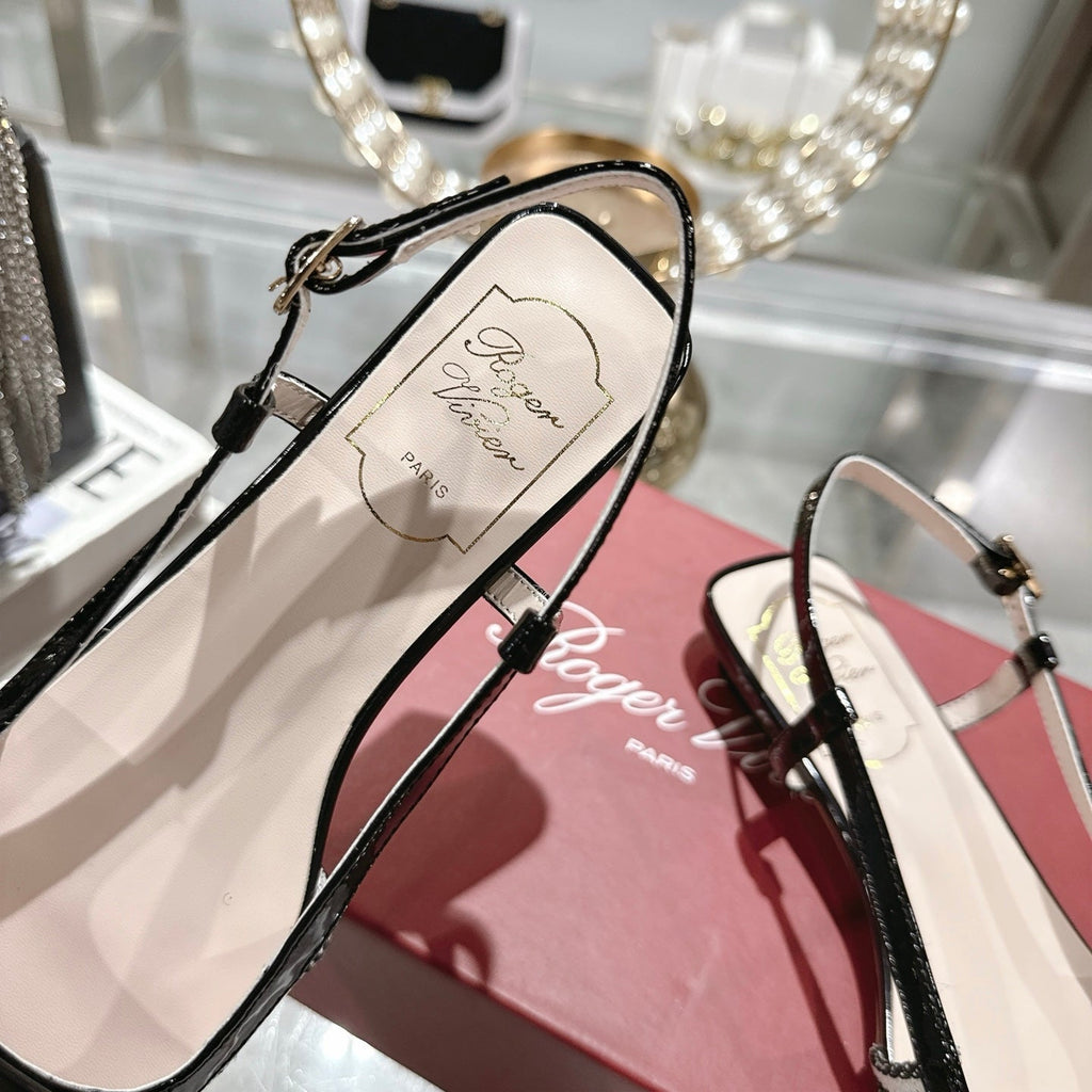 ROGER VIVIER 25S VIVIER SLINGBACK 25MM IN BLACK PLAID PATTERN CANVAS