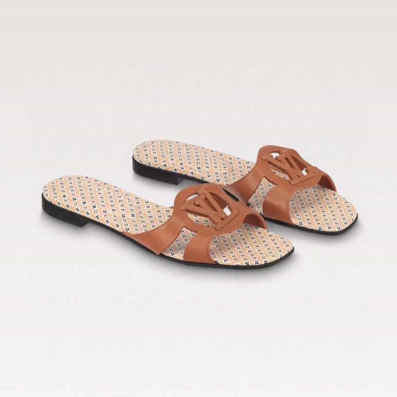 LV WOMEN ISOLA FLAT MULE IN CINNAMON BROWN SHEEPSKIN