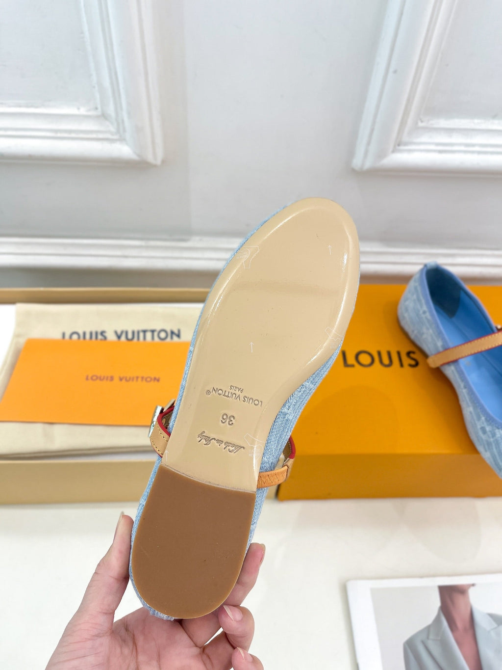 LV WOMEN ROMY FLAT BALLERINA IN LIGHT BLUE MONOGRAM DENIM