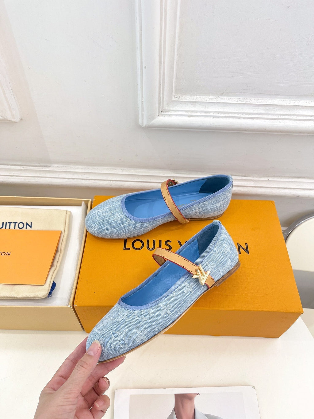 LV WOMEN ROMY FLAT BALLERINA IN LIGHT BLUE MONOGRAM DENIM
