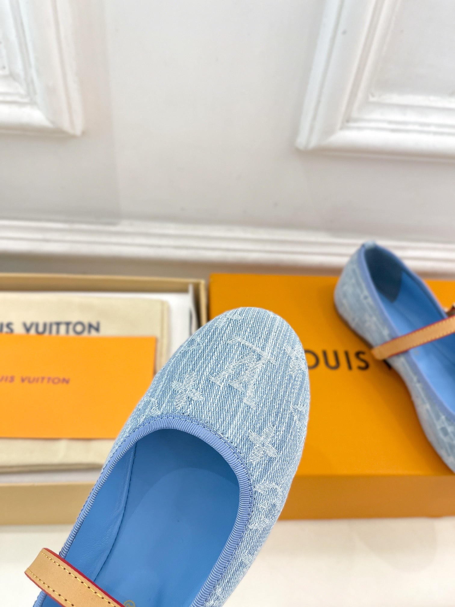 LV WOMEN ROMY FLAT BALLERINA IN LIGHT BLUE MONOGRAM DENIM