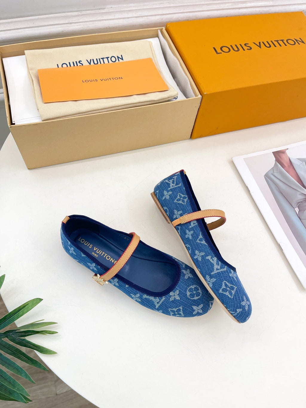 LV WOMEN ROMY FLAT BALLERINA IN NAVY BLUE MONOGRAM DENIM