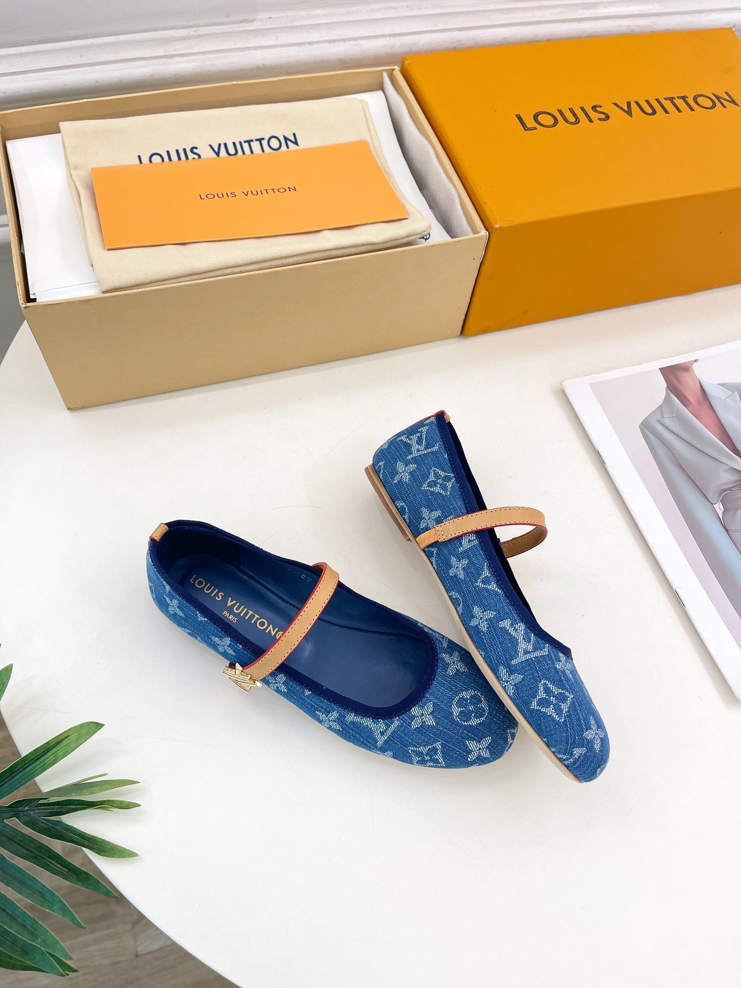 LV WOMEN ROMY FLAT BALLERINA IN NAVY BLUE MONOGRAM DENIM