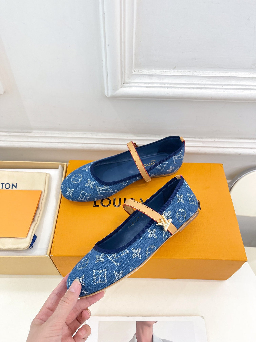 LV WOMEN ROMY FLAT BALLERINA IN NAVY BLUE MONOGRAM DENIM