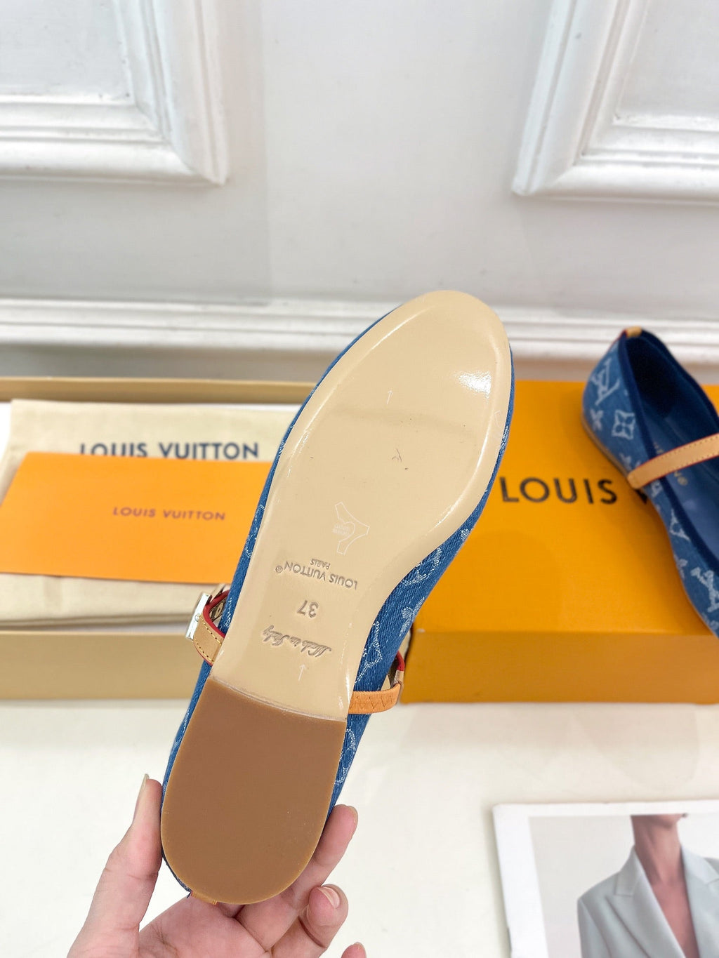 LV WOMEN ROMY FLAT BALLERINA IN NAVY BLUE MONOGRAM DENIM