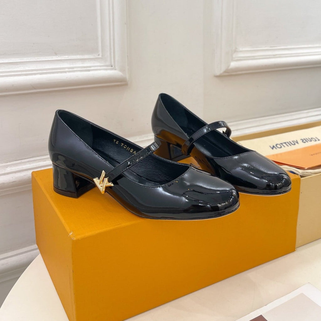 LV WOMEN ROMY HIGH BALLERINA IN GLOSSY BLACK LAMBSKIN