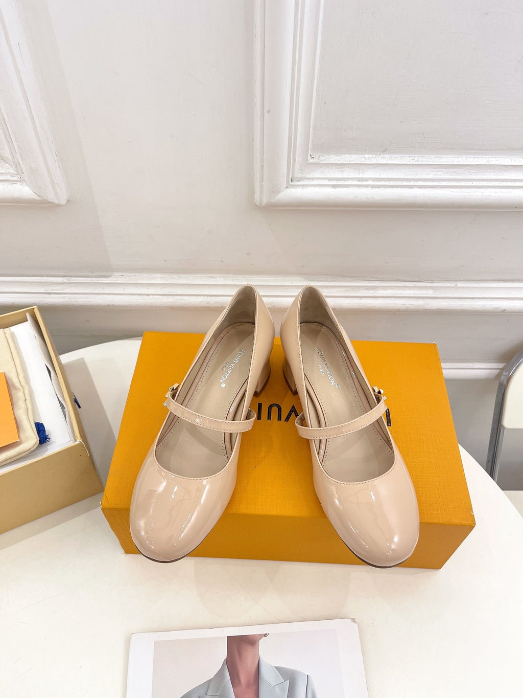 LV WOMEN ROMY HIGH BALLERINA IN GLOSSY BEIGE LAMBSKIN