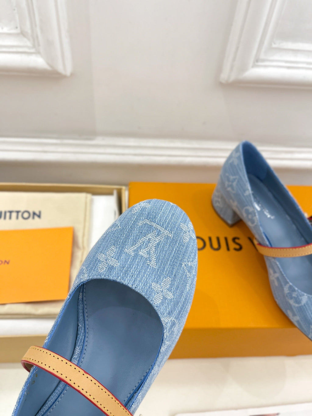 LV WOMEN ROMY HIGH BALLERINA IN LIGHT BLUE MONOGRAM DENIM