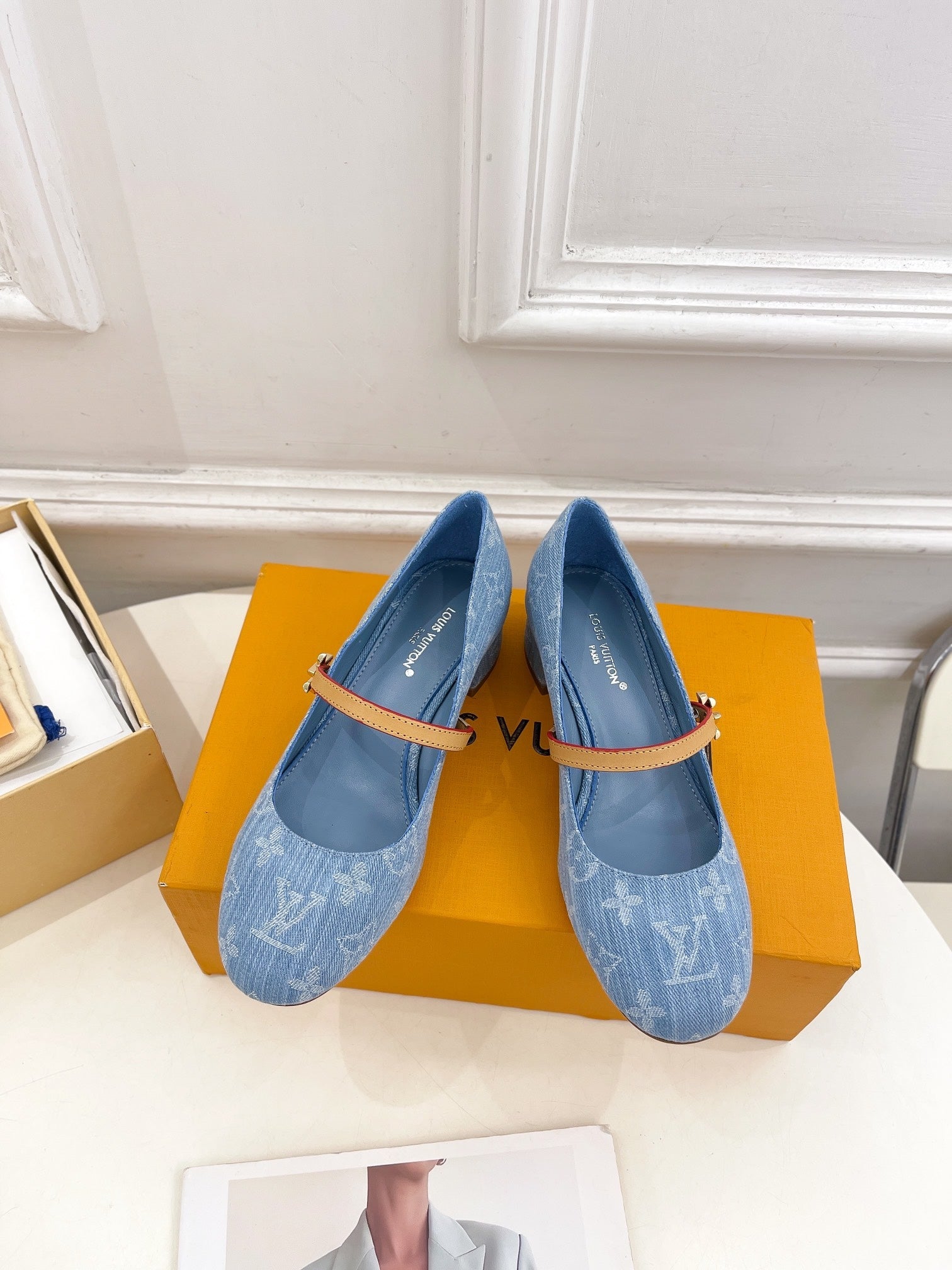 LV WOMEN ROMY HIGH BALLERINA IN LIGHT BLUE MONOGRAM DENIM