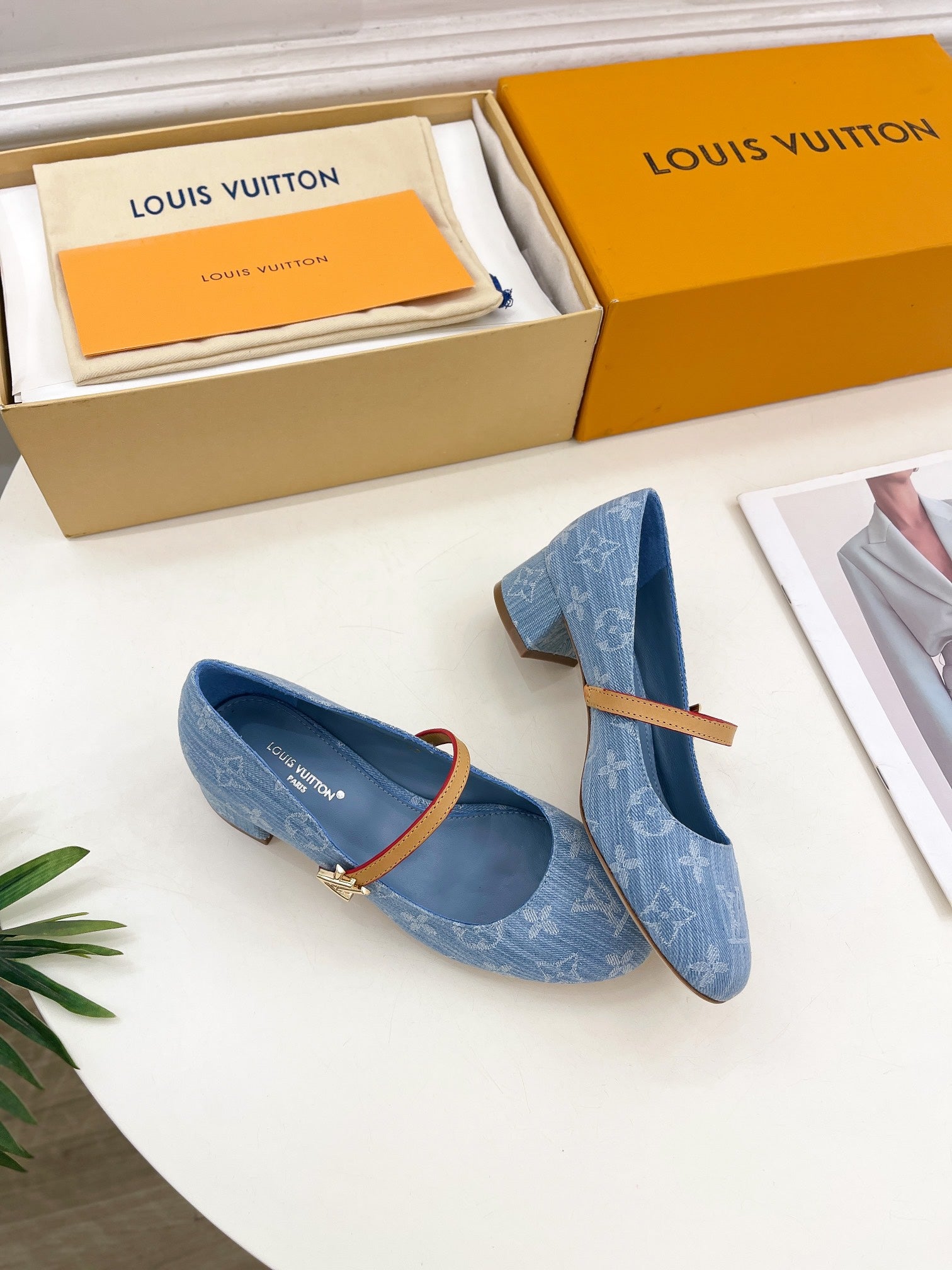 LV WOMEN ROMY HIGH BALLERINA IN LIGHT BLUE MONOGRAM DENIM