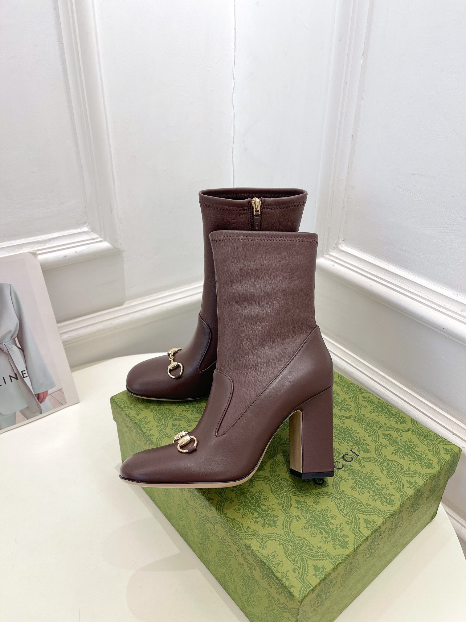 HORSEBIT ANKLE BOOTS 9.5CM IN WALNUT BROWN SHEEPSKIN