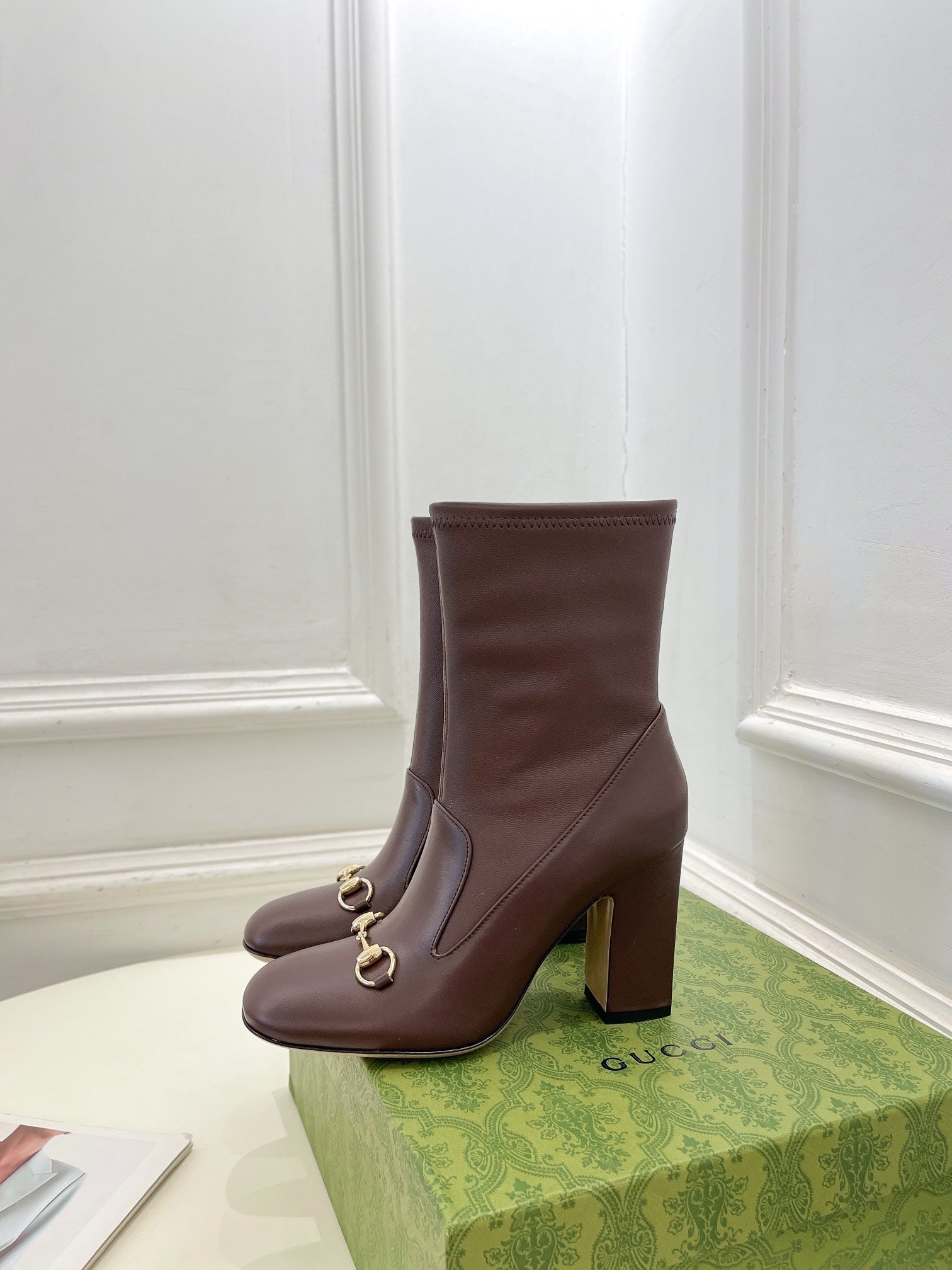 HORSEBIT ANKLE BOOTS 9.5CM IN WALNUT BROWN SHEEPSKIN