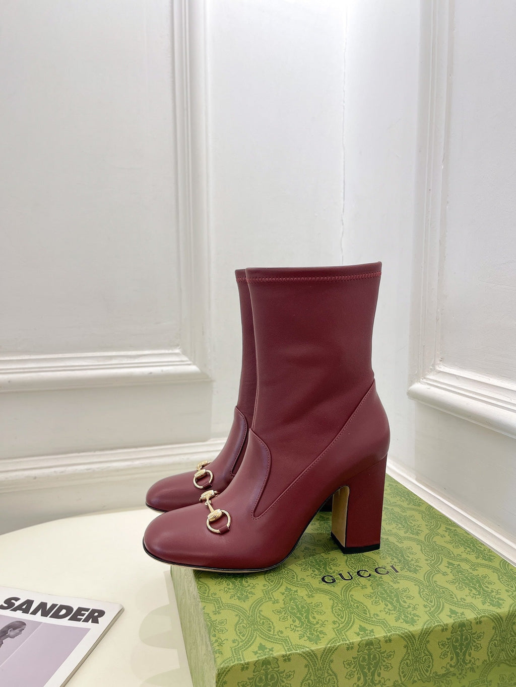 HORSEBIT ANKLE BOOTS 9.5CM IN BURGUNDY RED SHEEPSKIN