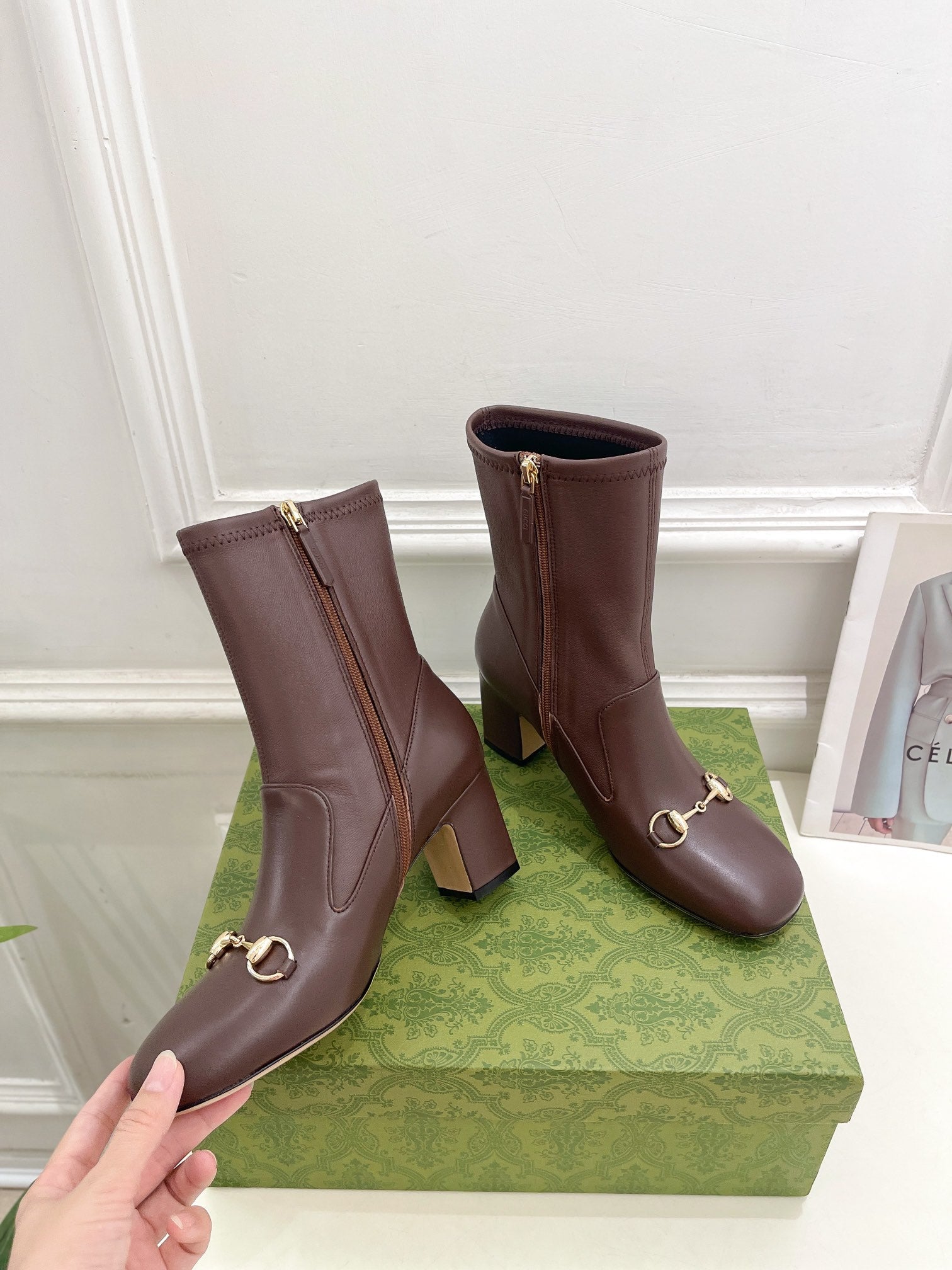 HORSEBIT ANKLE BOOTS 6.5CM IN WALNUT BROWN SHEEPSKIN