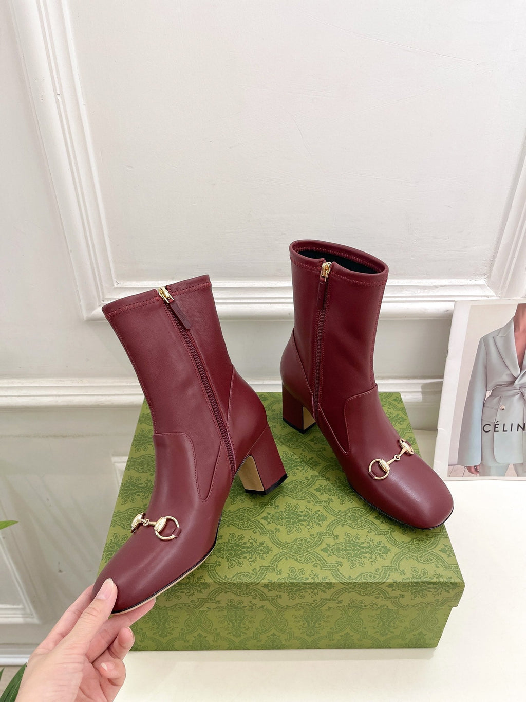 HORSEBIT ANKLE BOOTS 6.5CM IN BURGUNDY RED SHEEPSKIN