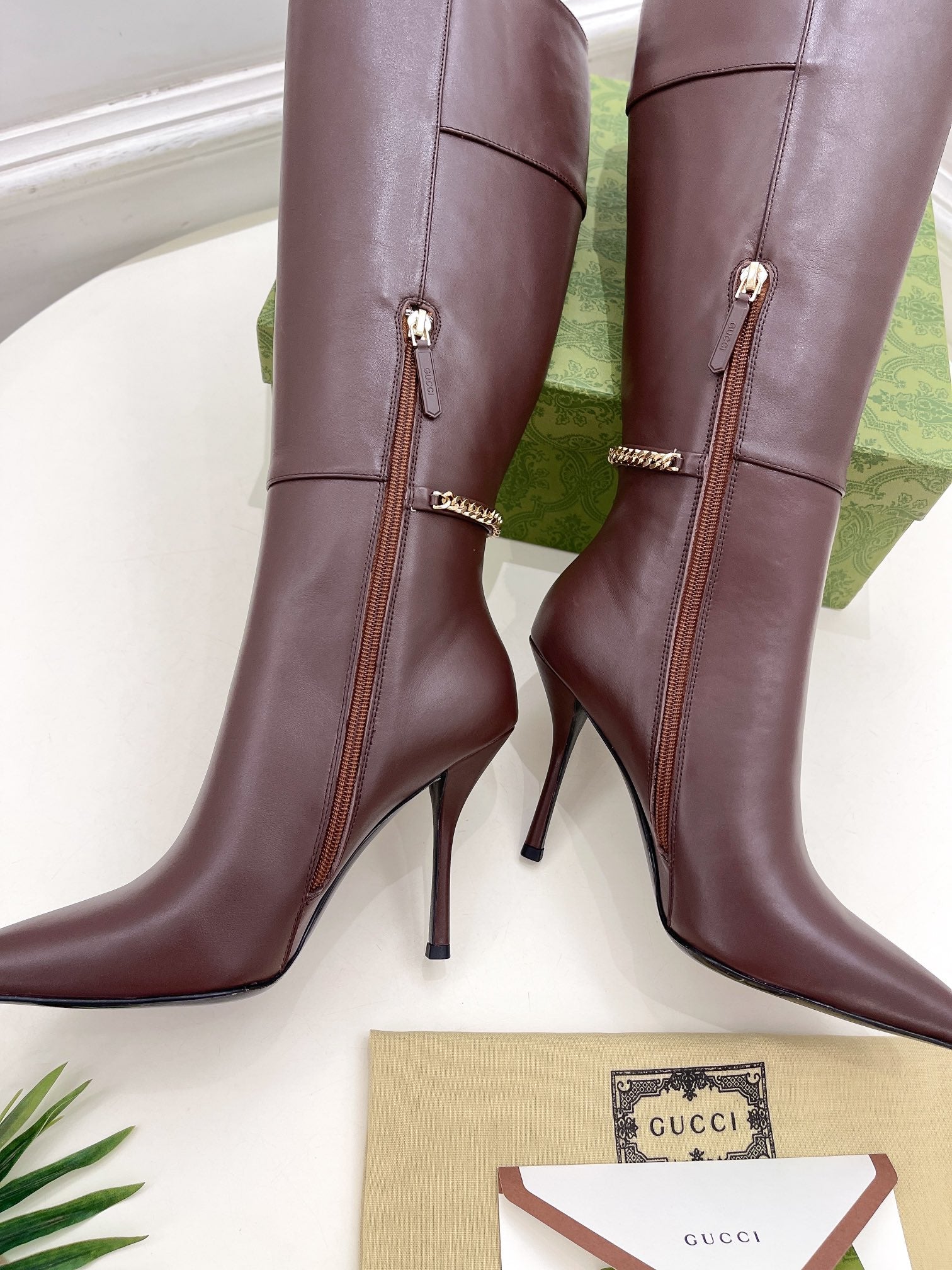 SIGNORIA KNEE BOOTS 10.5CM IN WALNUT BROWN CALFSKIN