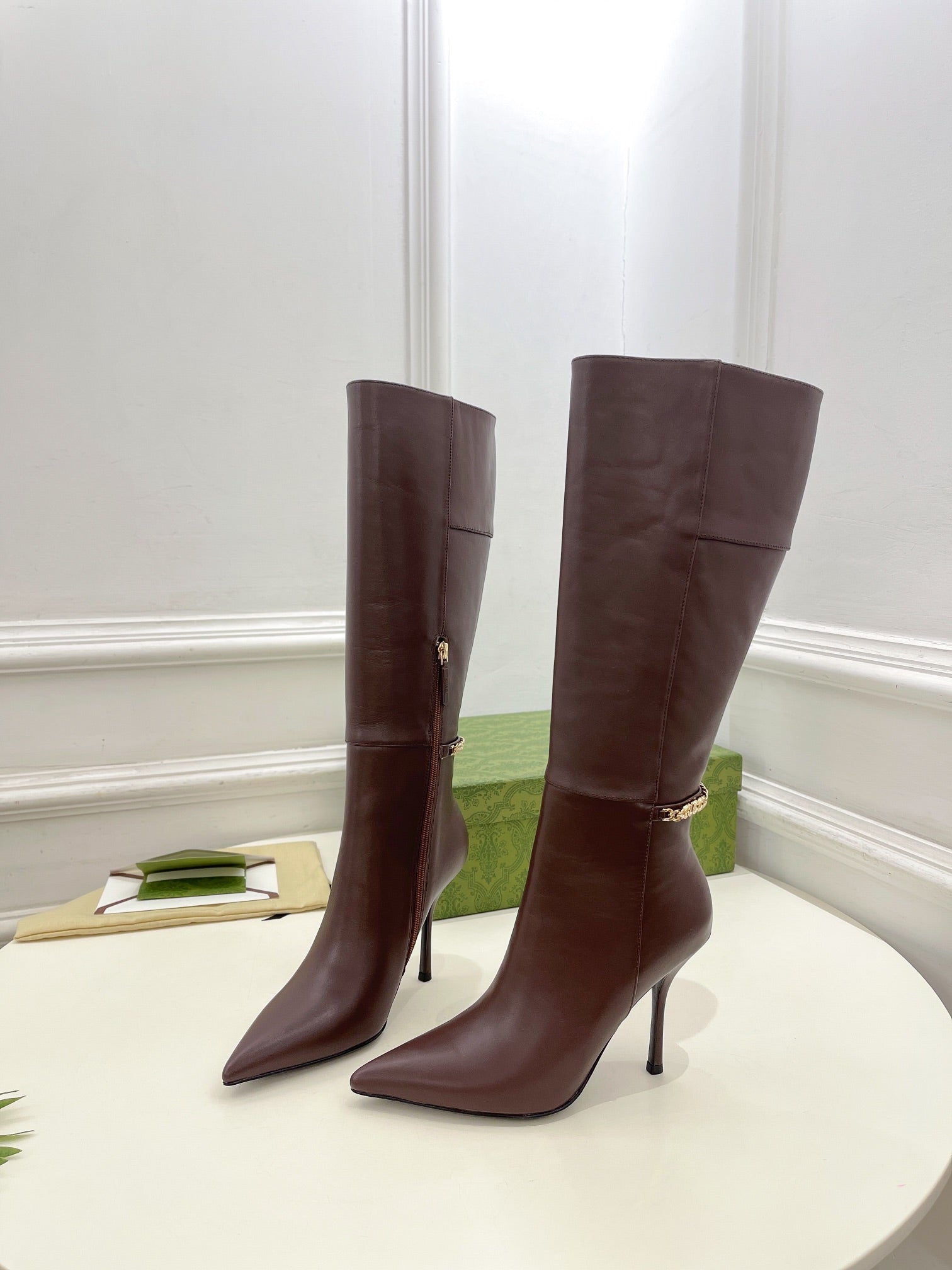 SIGNORIA KNEE BOOTS 4.5CM IN WALNUT BROWN CALFSKIN