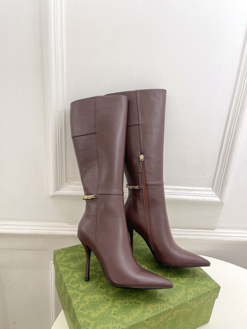 SIGNORIA KNEE BOOTS 10.5CM IN WALNUT BROWN CALFSKIN