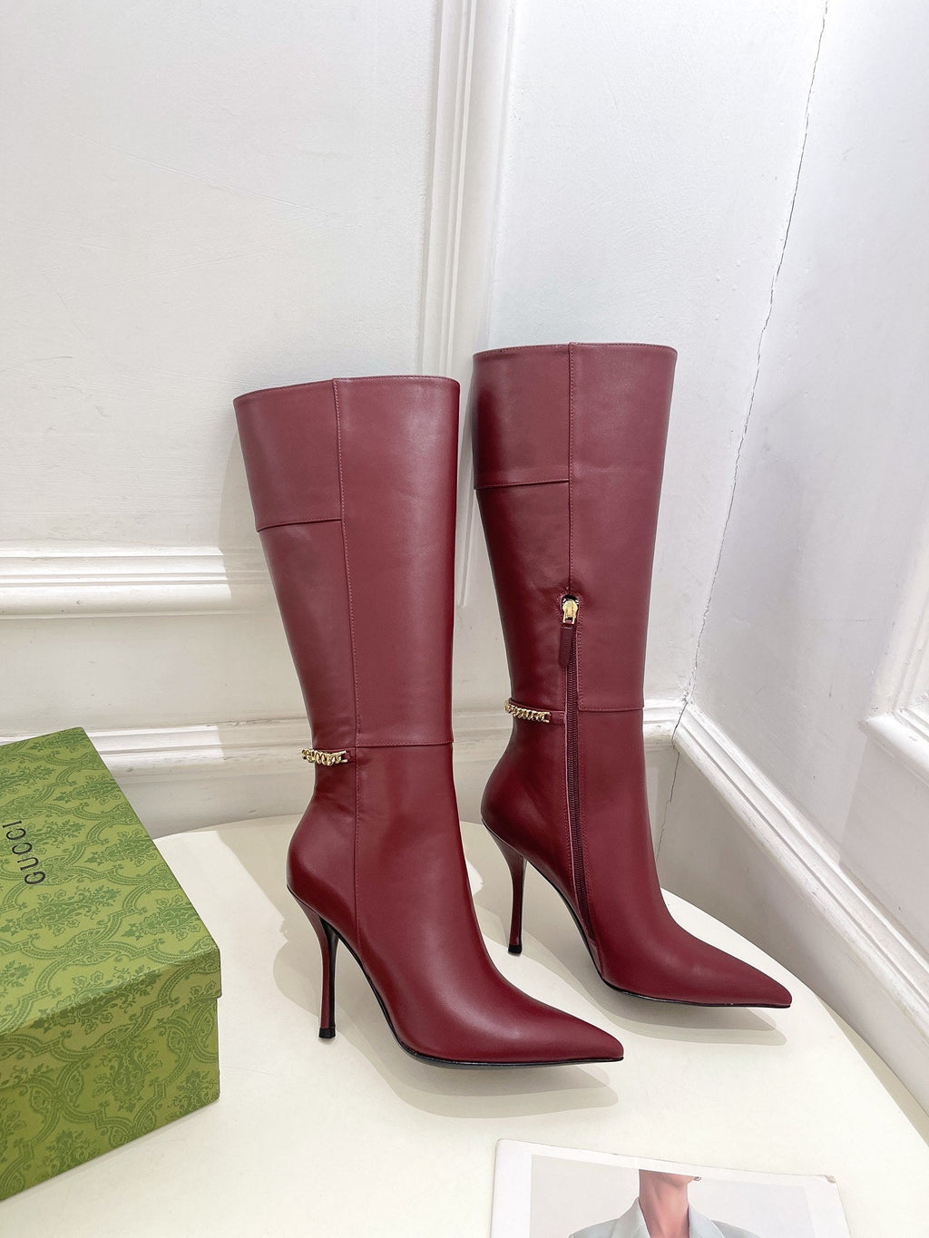 SIGNORIA KNEE BOOTS 10.5CM IN BURGUNDY RED CALFSKIN