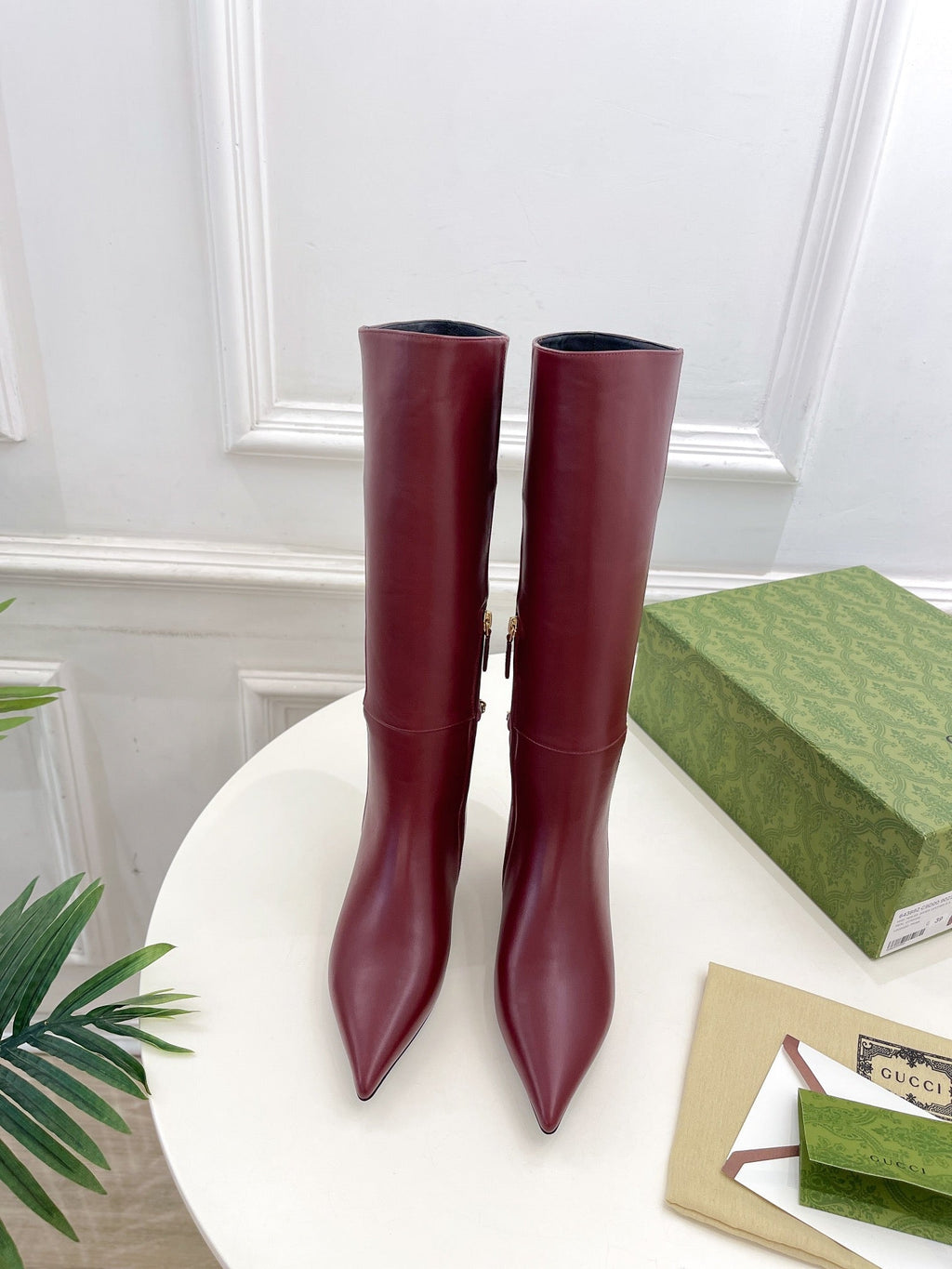SIGNORIA KNEE BOOTS 4.5CM IN BURGUNDY RED CALFSKIN