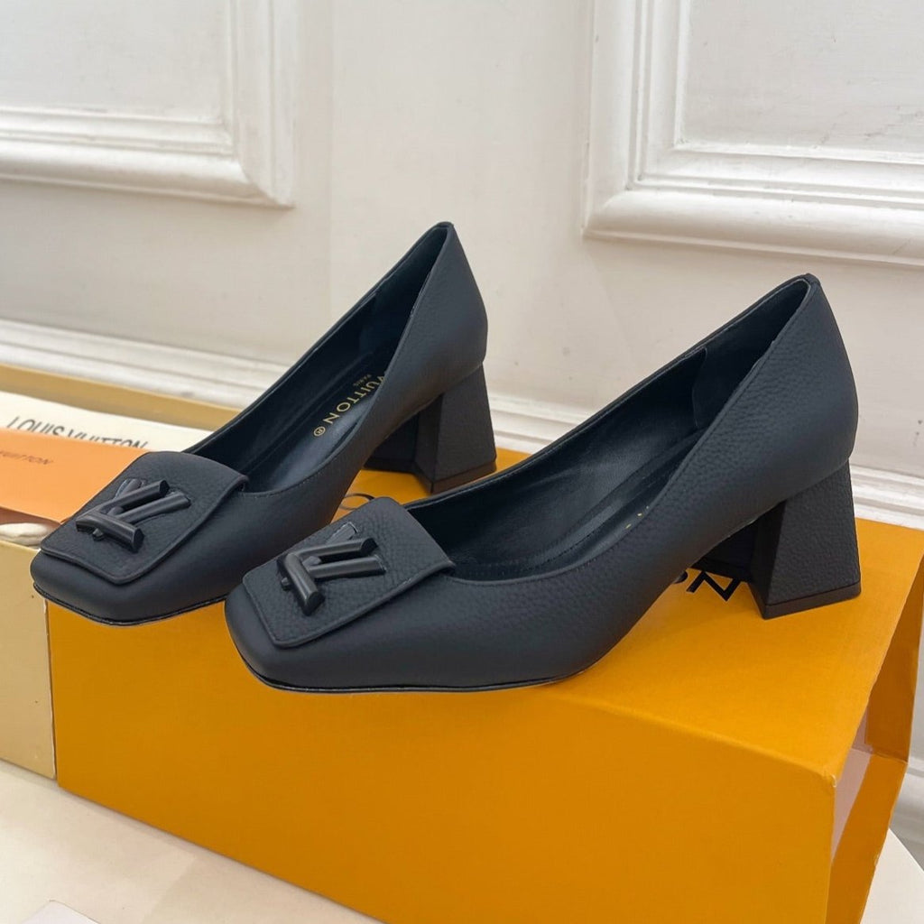 SHAKE PUMP BLOCK HEEL 5.5 CM SANDALS IN BLACK PEPPLE CALFSKIN