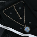 25P OVAL NECKLACE IN BLUE DENIM BLACK LEATHER-THREADED CHAIN