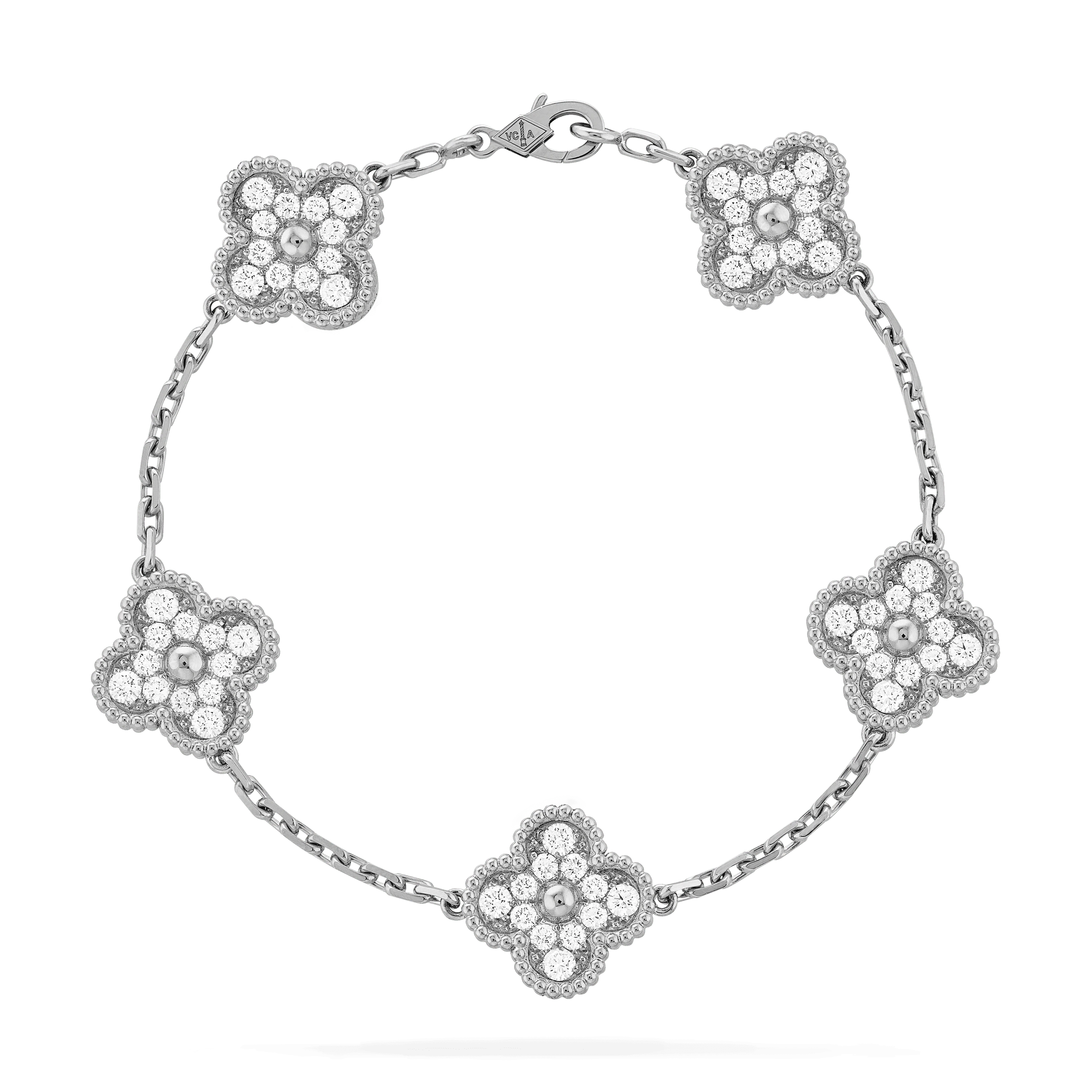 CLOVER 5 MOTIFS SILVER DIAMOND BRACELET