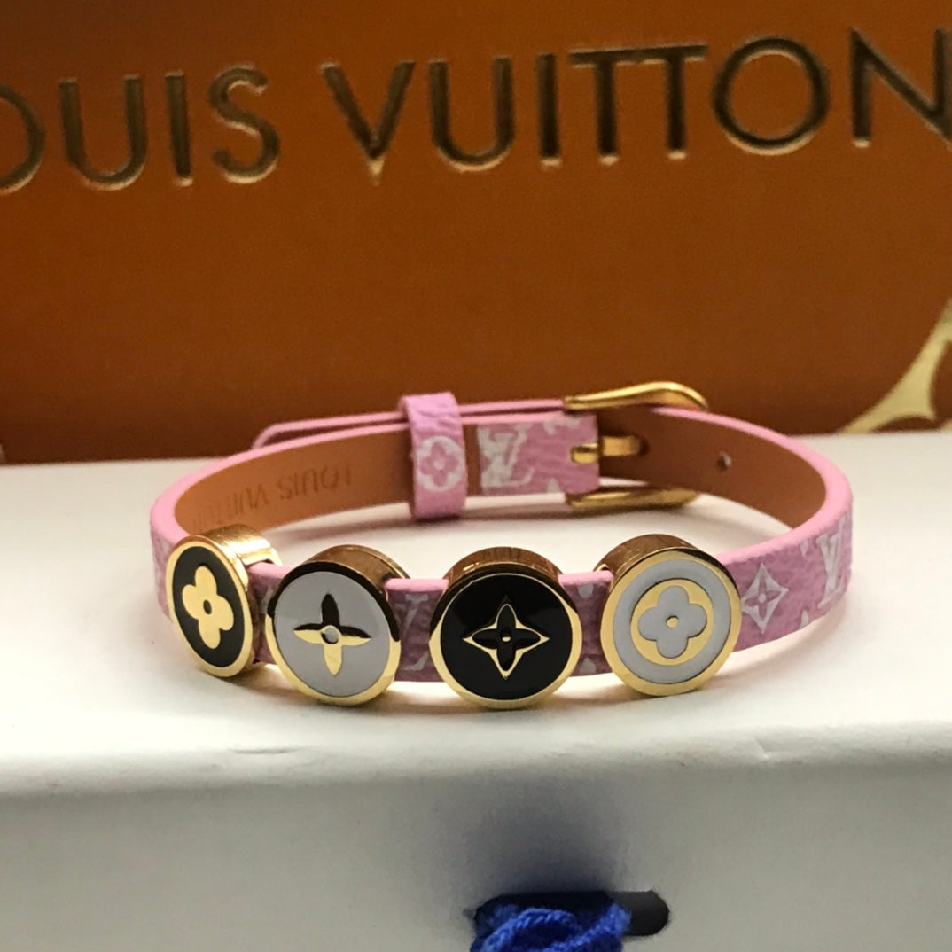 LV LEATHER ROPE 4 MOTIFS GOLD BRACELET
