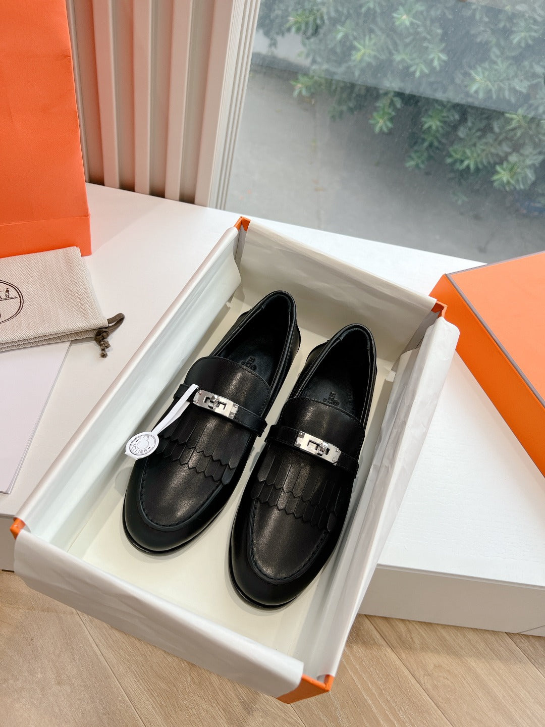 Destin Loafer Black Goatskin with Fringe Detail