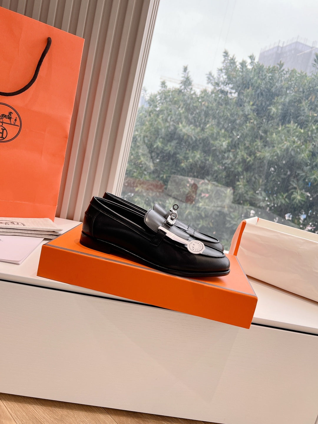 Destin Loafer Black Goatskin with Fringe Detail