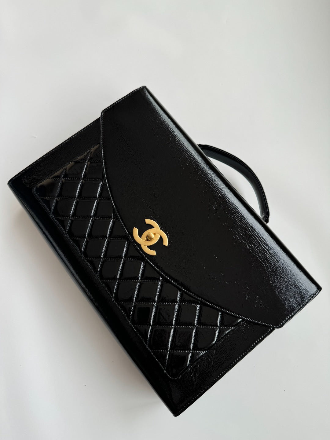 CHANEL 25S TOP HANDLE BAG 36 CM IN BLACK LAMBSKIN WITH GOLD HARDWARE