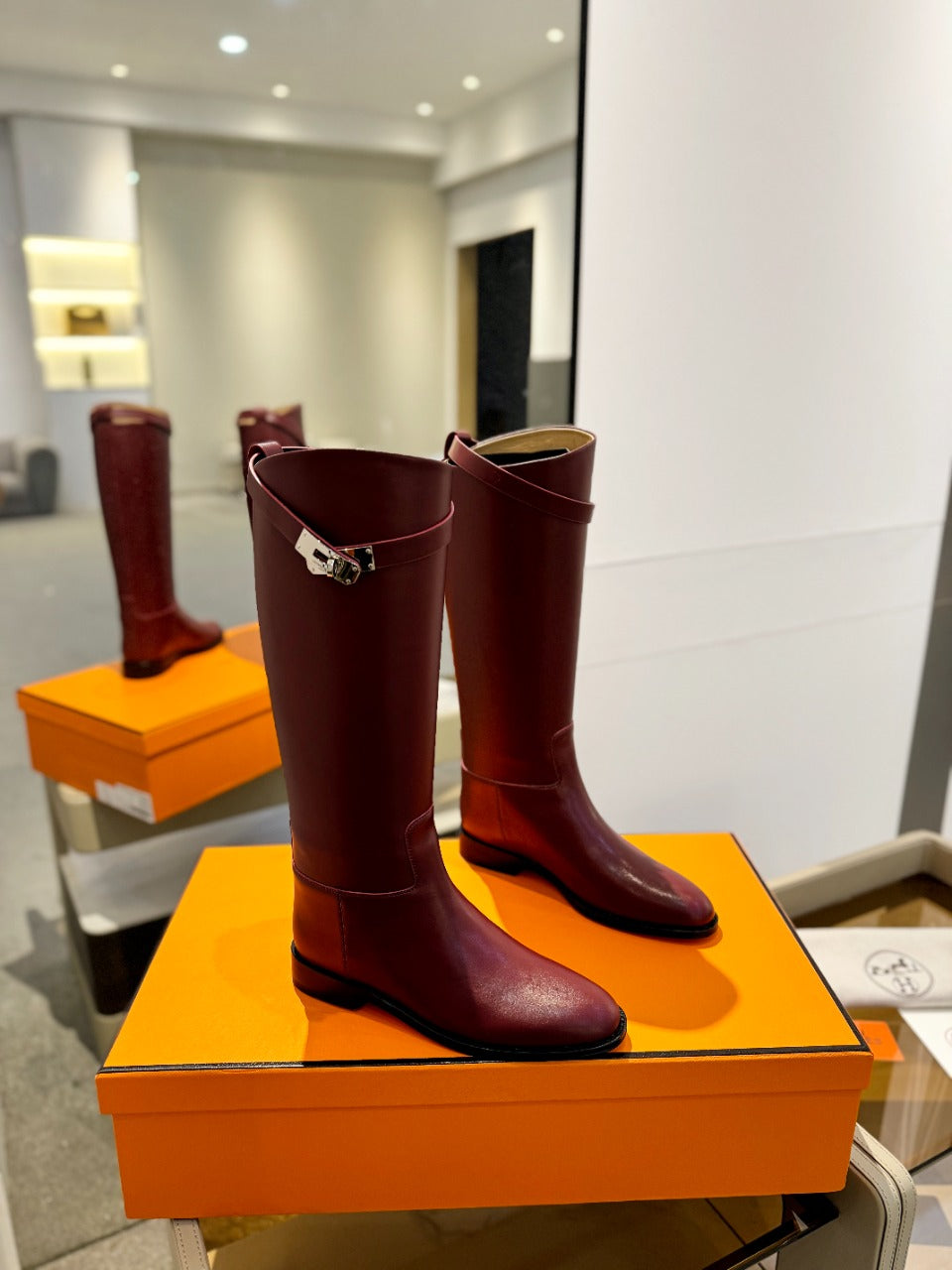 STIVALI JUMPING IN WINE RED CALFSKIN