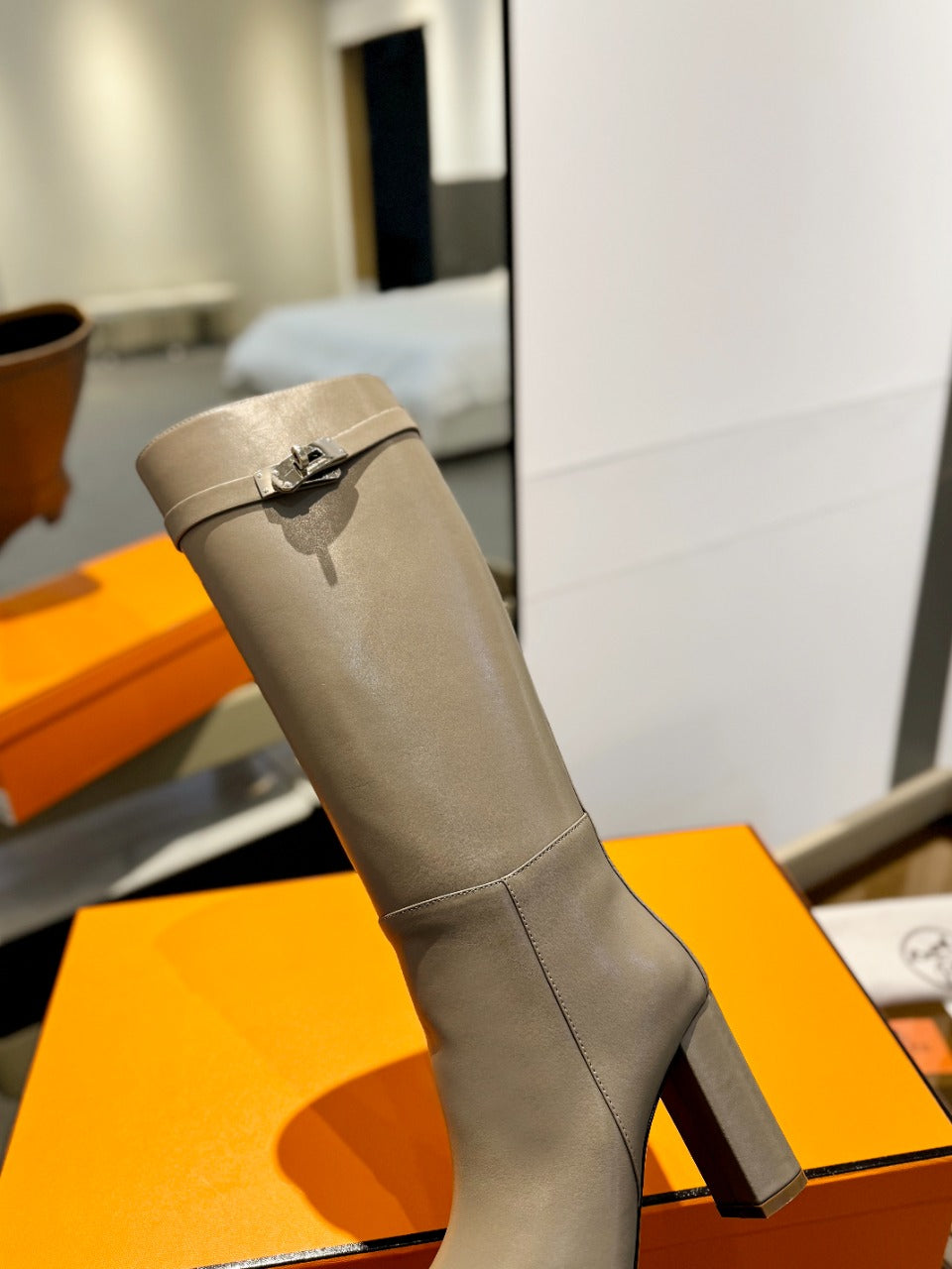 STORY BOOT 85MM IN PEANUT BROWN CALFSKIN