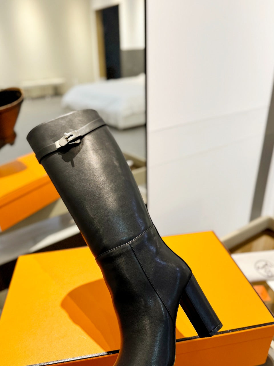 STORY BOOT 85MM IN BLACK CALFSKIN