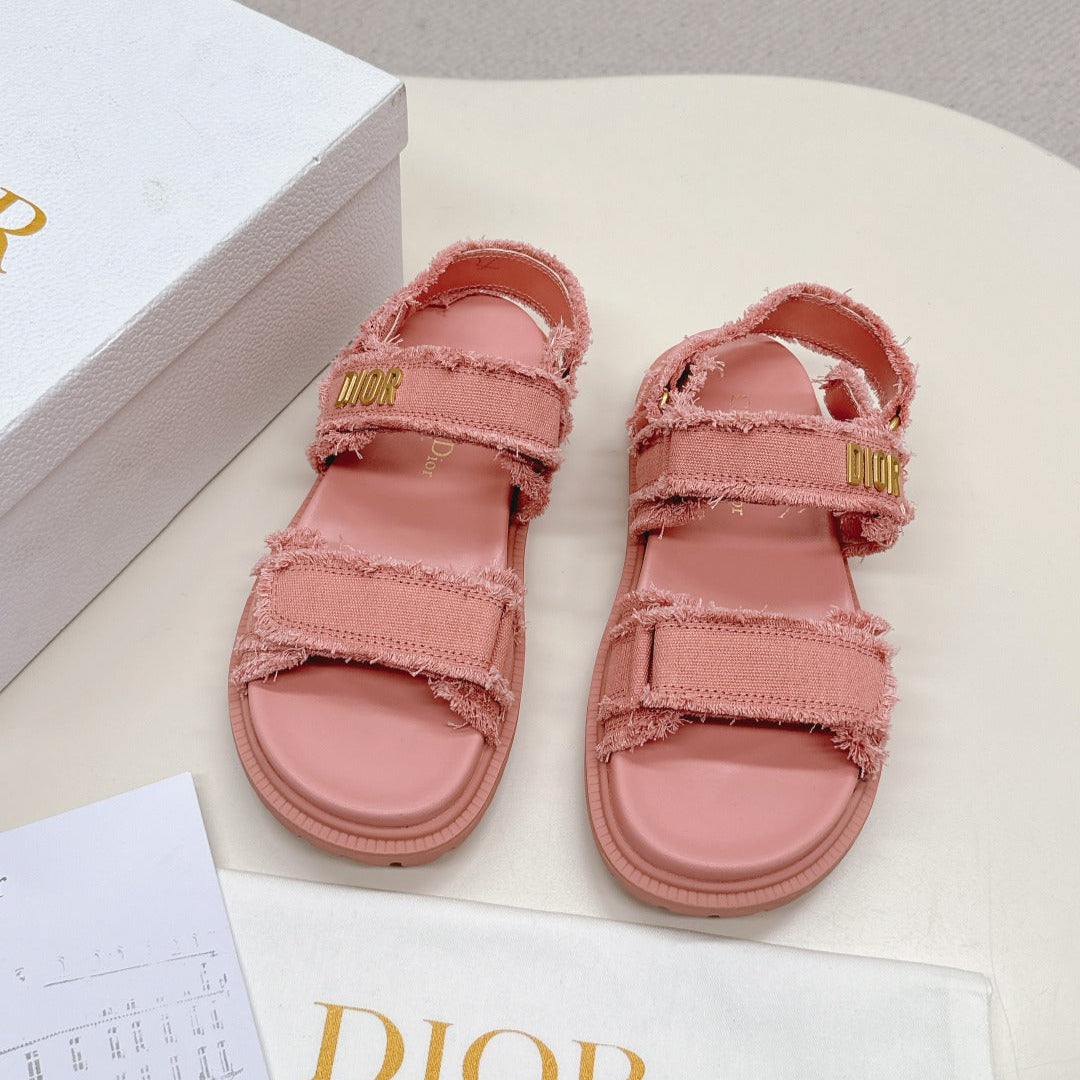 DIOR BACK-STRAP SANDALS 25S IN PEACHY PINK DENIM AND CALFSKIN WITH GOLD HARDWARE