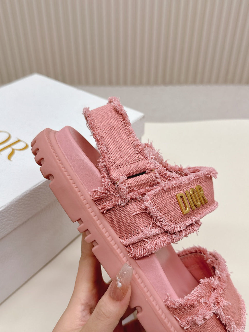 DIOR BACK-STRAP SANDALS 25S IN PEACHY PINK DENIM AND CALFSKIN WITH GOLD HARDWARE